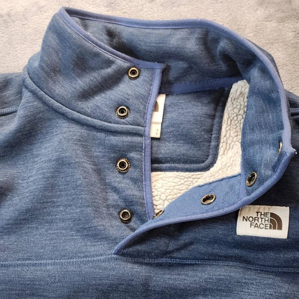 The North Face Sweatshirt Mens S  Blue Sherpa Patrol Quarter Zip Snap Pullover